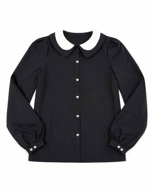Teens Double Collar Taffeta Shirt - Black