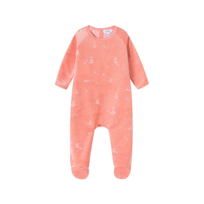 Bunny All Over Print Velour Footie/Hat - Pink