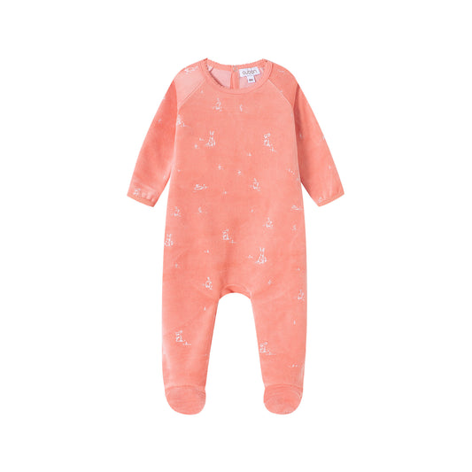 Bunny All Over Print Velour Footie/Hat - Pink