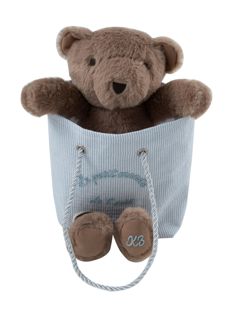 Petit Ours Teddy in Bag - Blue