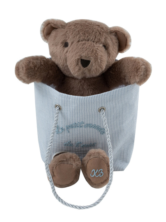 Petit Ours Teddy in Bag - Blue