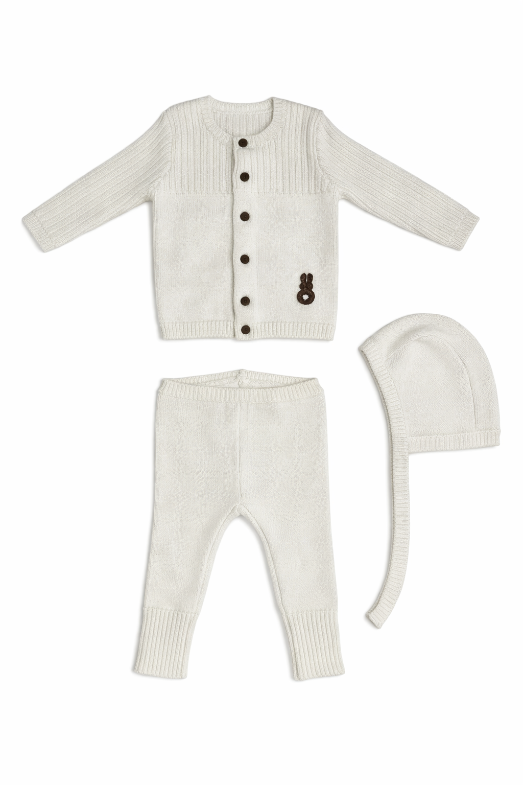 Pointelle Knit Set with Hat - White