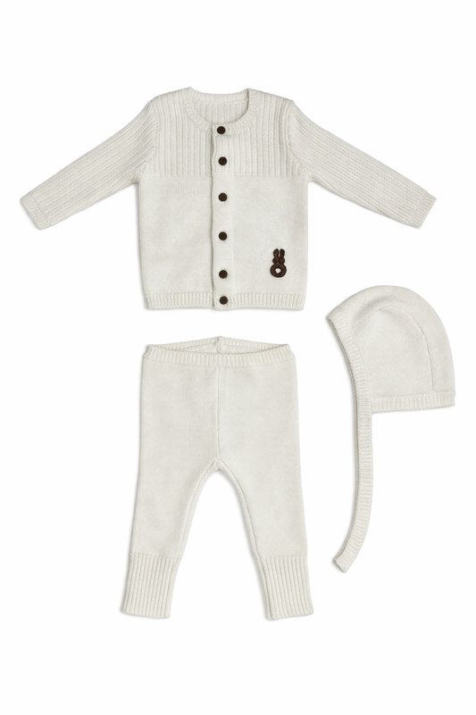 Pointelle Knit Set with Hat - White