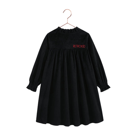 Isla Short Velvet Ribbed Dress - Black