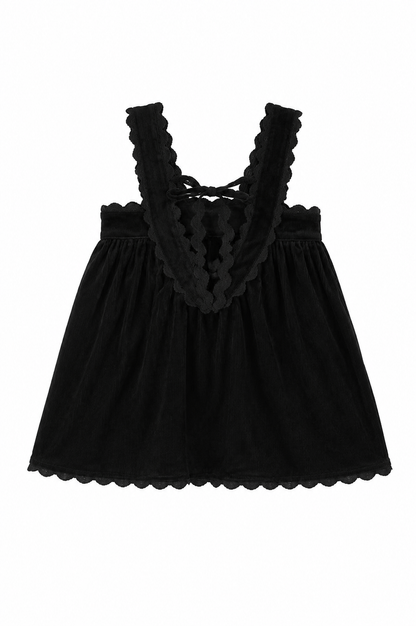 Short Robe With Ric Rac Trim - Black