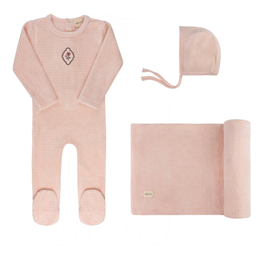 Embroidered Floral Dot Take Me Home Set - Pink