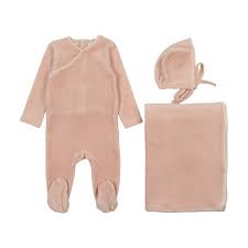 Velour Embroidered 3pc Set - Blush