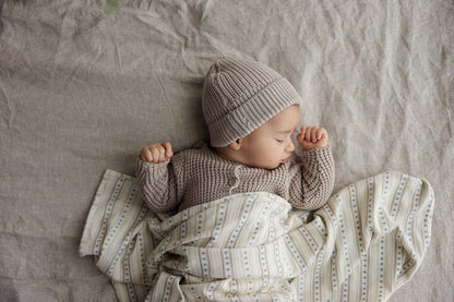 Linear Print Layette Set - Cream/Blue