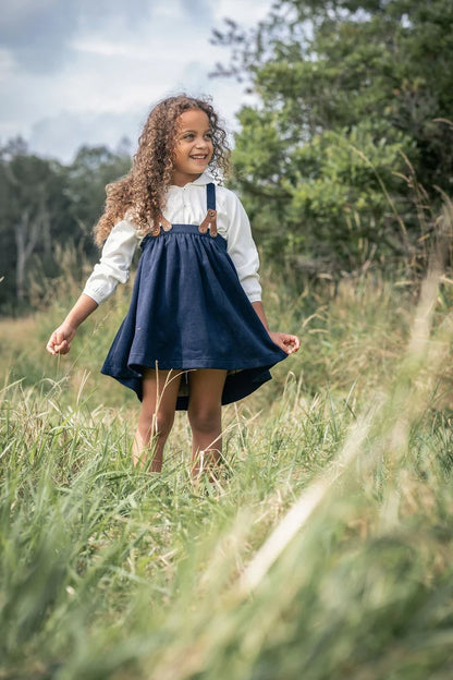 Wool Suspender Skirt - Navy