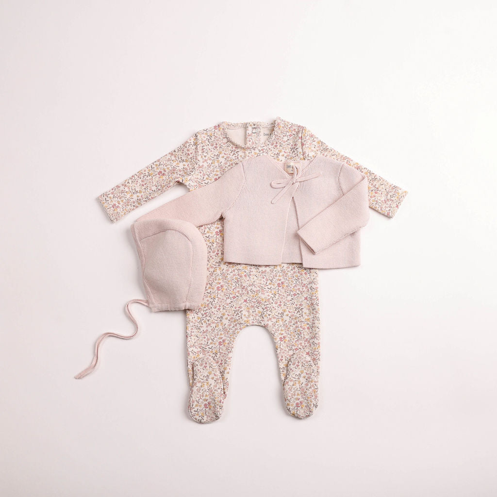 Petite Fleurs Footie/Cardigan-Hushed Pink