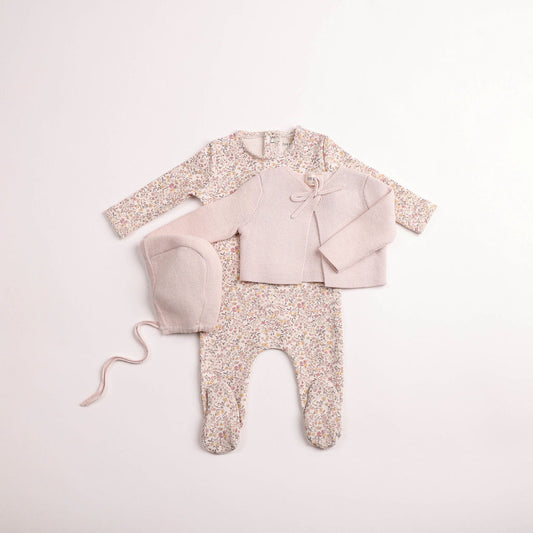 Petite Fleurs Footie/Cardigan-Hushed Pink