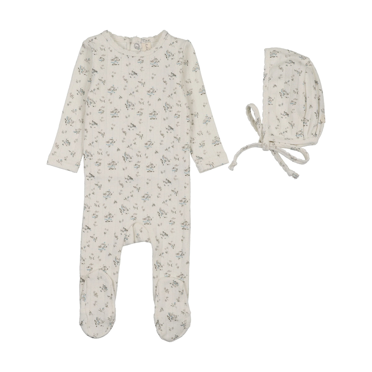 Garden Cluster Print Footie Set - Cream/Blue