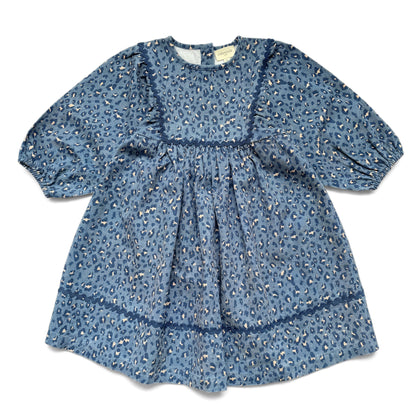 Mahana Long Light Denim Leopard Dress - Blue