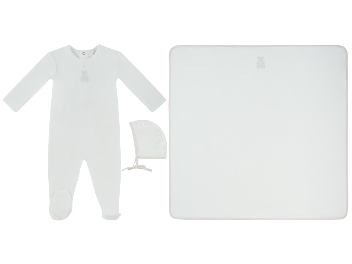 Bebe Pointelle Footie, Hat & Blanket Set - White