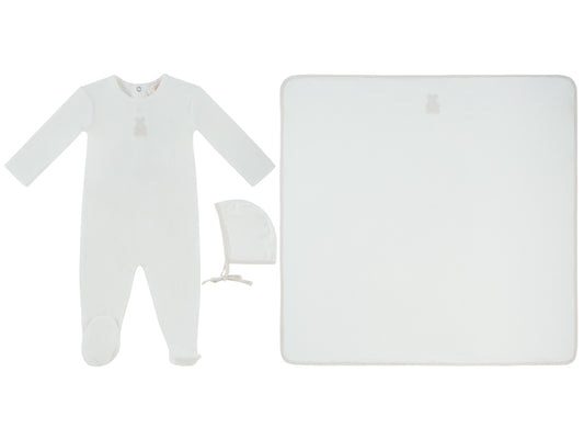 Bebe Pointelle Footie, Hat & Blanket Set - White