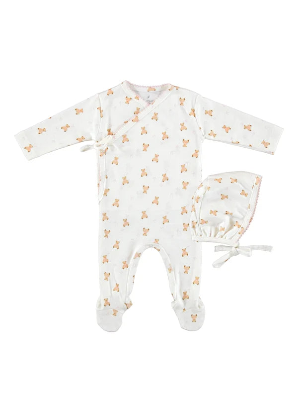 Teddy Wrap Overall And Bonnet - Teddy Pink
