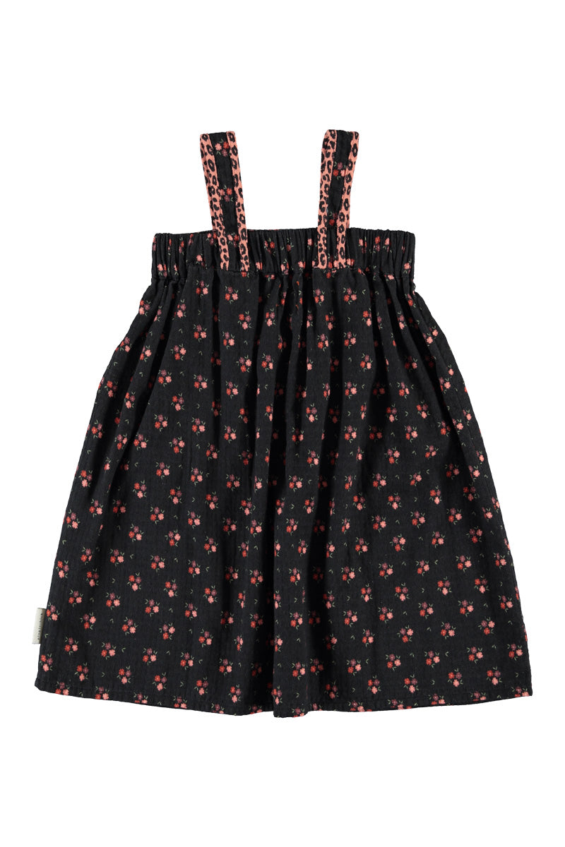Short Dress W/ Straps - Black/Flowers