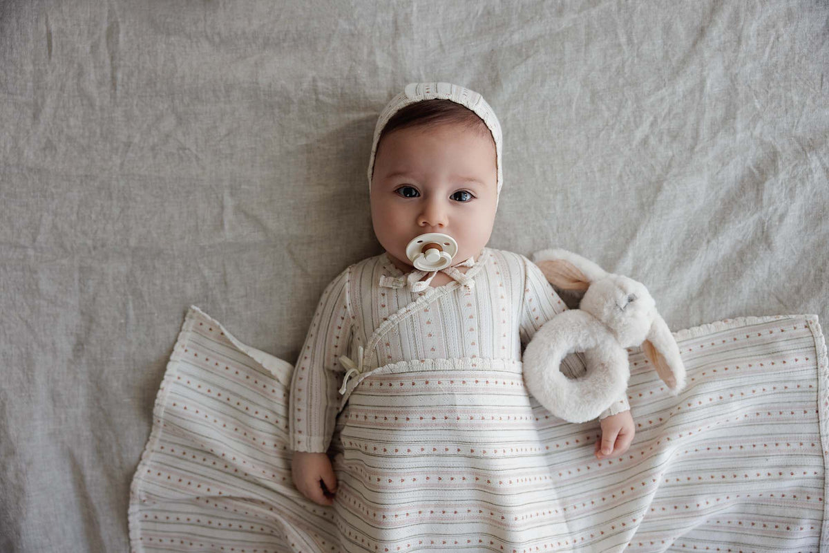 Linear Print Layette Set - Cream/Pink