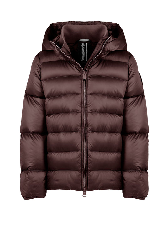 Hooded Girls Down Jacket - Berry Chocolate