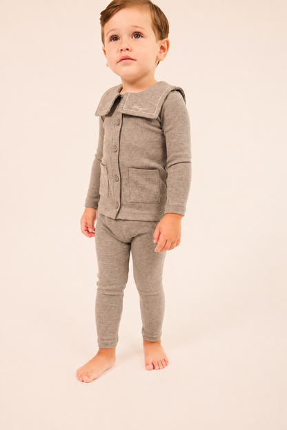 Embroidered Collar Cardigan Set - Grey