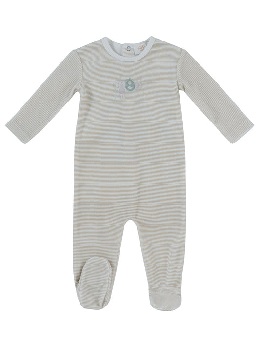 Bunny Stripe Footie - Stone