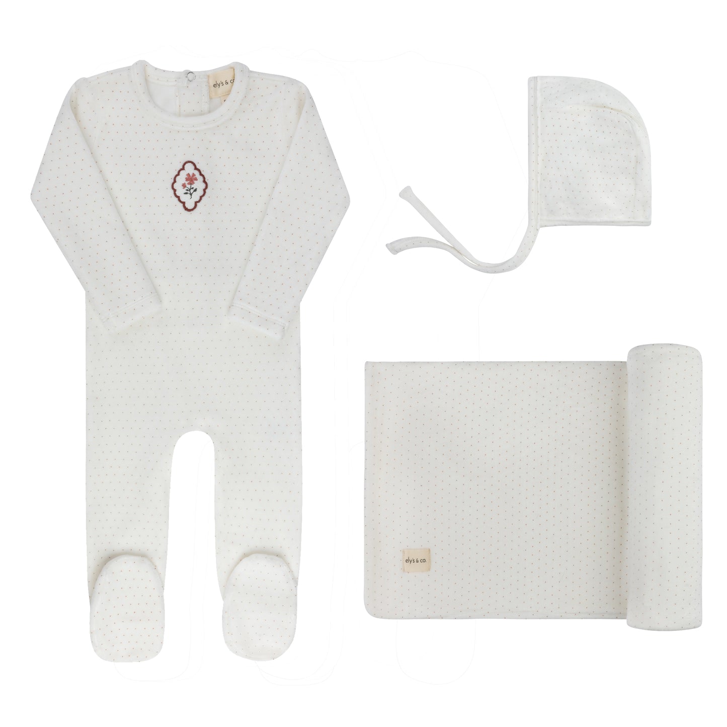 Embroidered Floral Dot Take Me Home Set - Ivory Pink