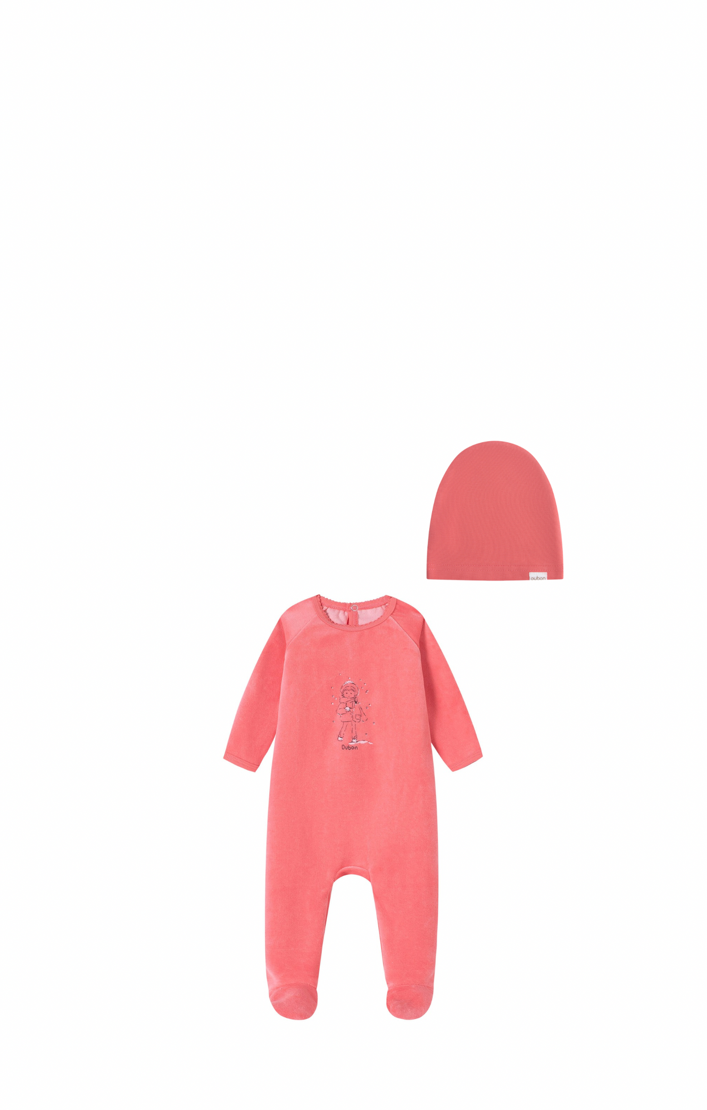 Snow Print Velour Footie/Hat - Pink