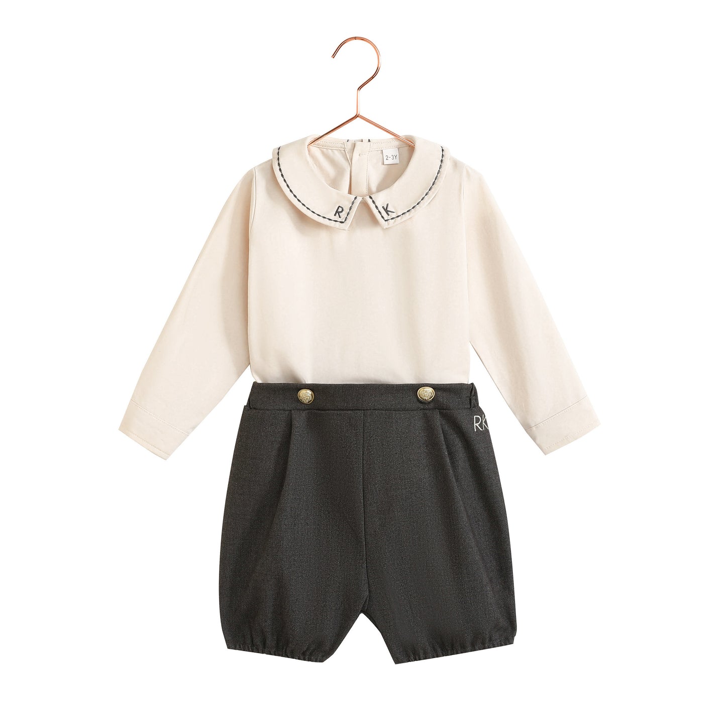 Arthur Boy Button Up Set - Gray/Cream