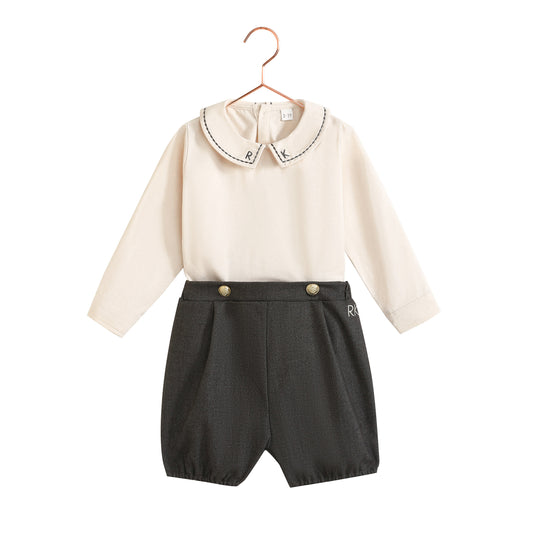 Arthur Boy Button Up Set - Gray/Cream