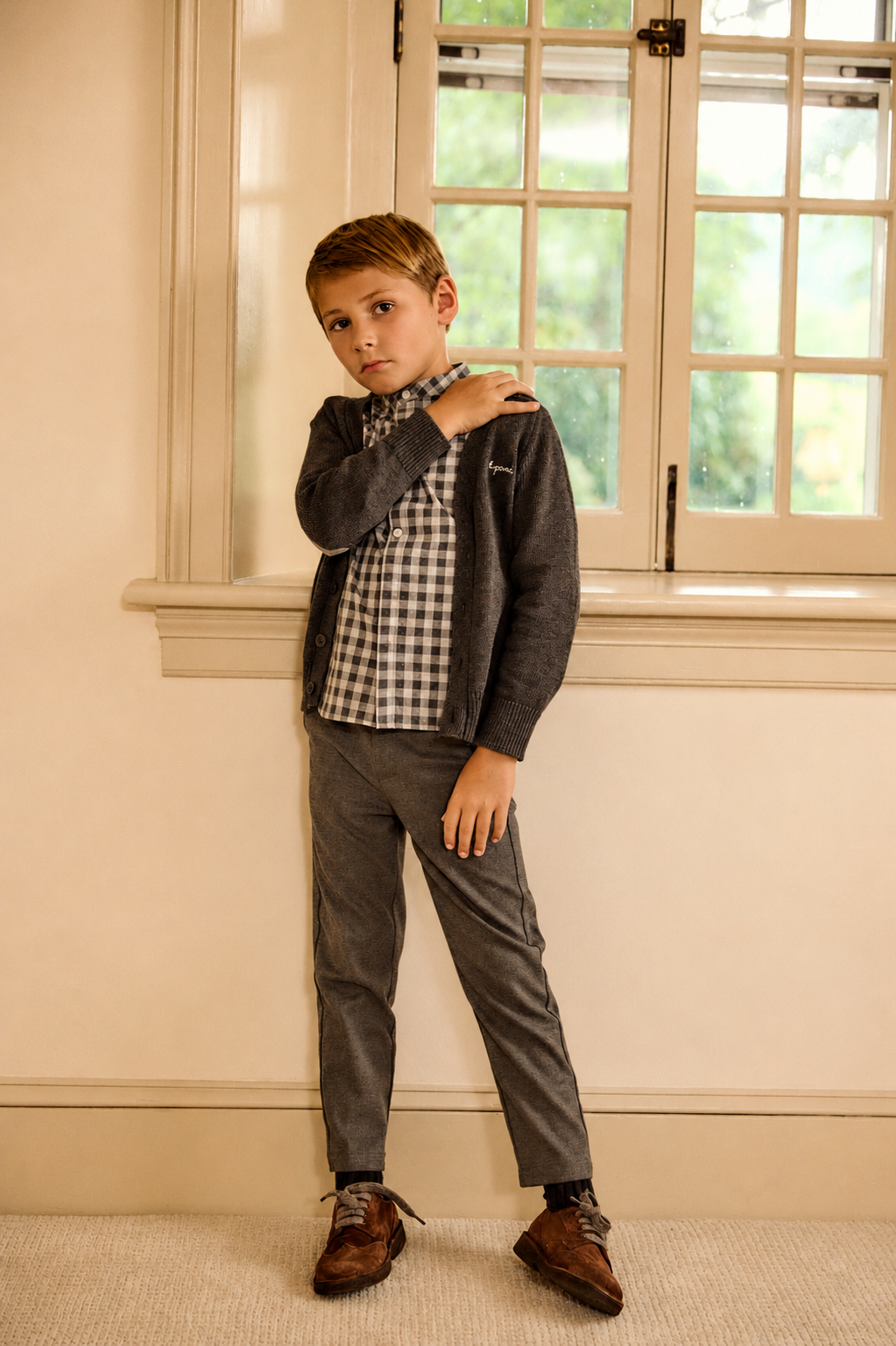 Boys Contrast Patch Cardigan - Gray