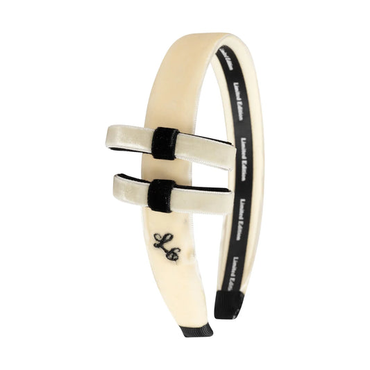Two Tone Velvet Bow Headband - Ivory and Black