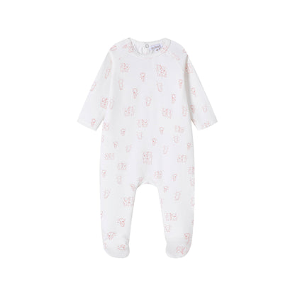 Teddy All Over Print Footie/Hat - Pink