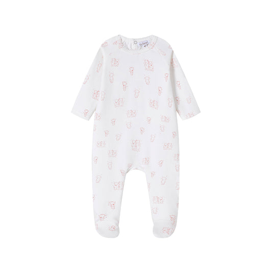 Teddy All Over Print Footie/Hat - Pink