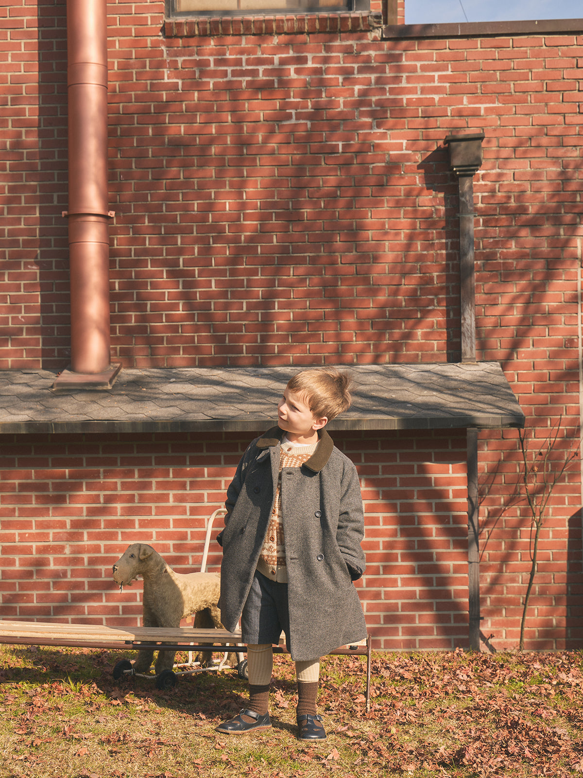 High Neck Wool Coat - Charcoal