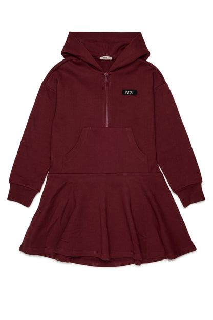 Hooded Half Zip sweater Dress - Maroon