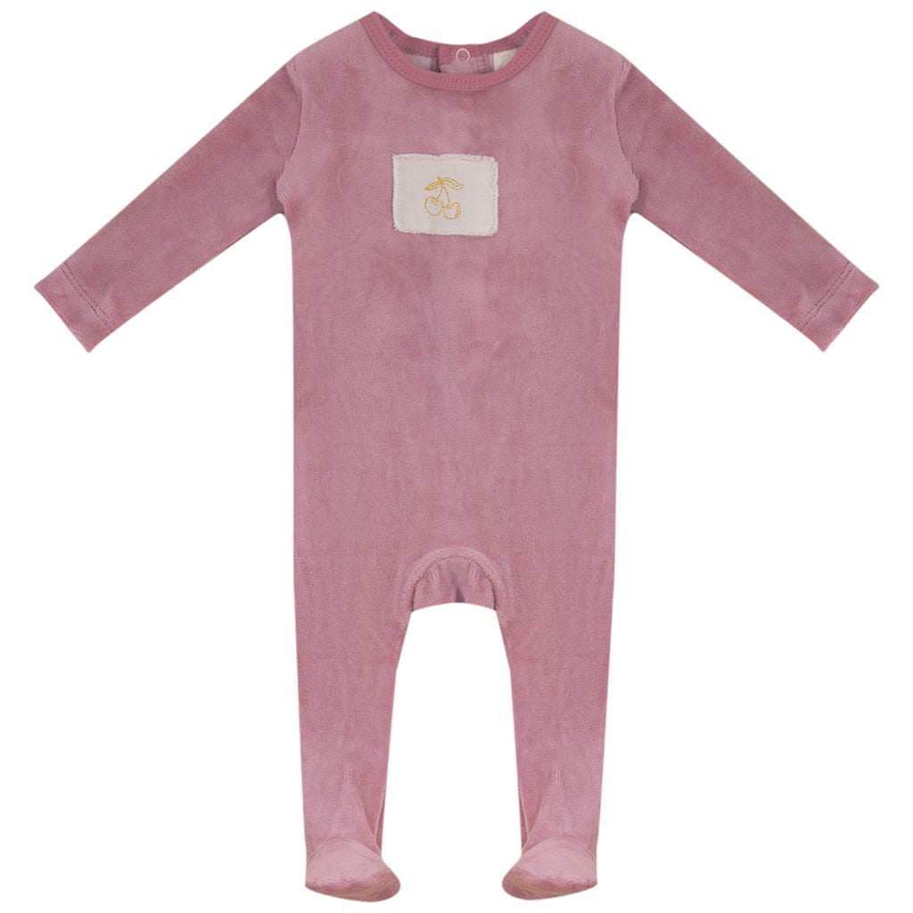 Velour Cherry Footie - Red