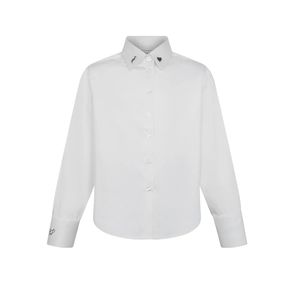 Teens Elegant Embroidered Shirt - White/Grey