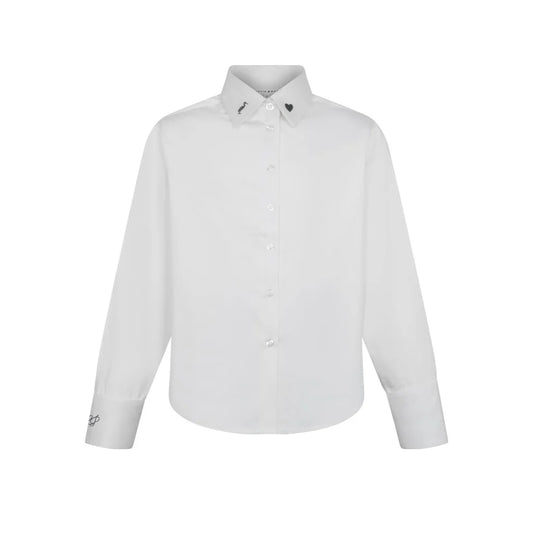 Teens Elegant Embroidered Shirt - White/Grey