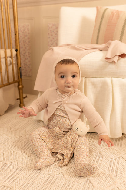Petite Fleurs Footie/Cardigan-Hushed Pink