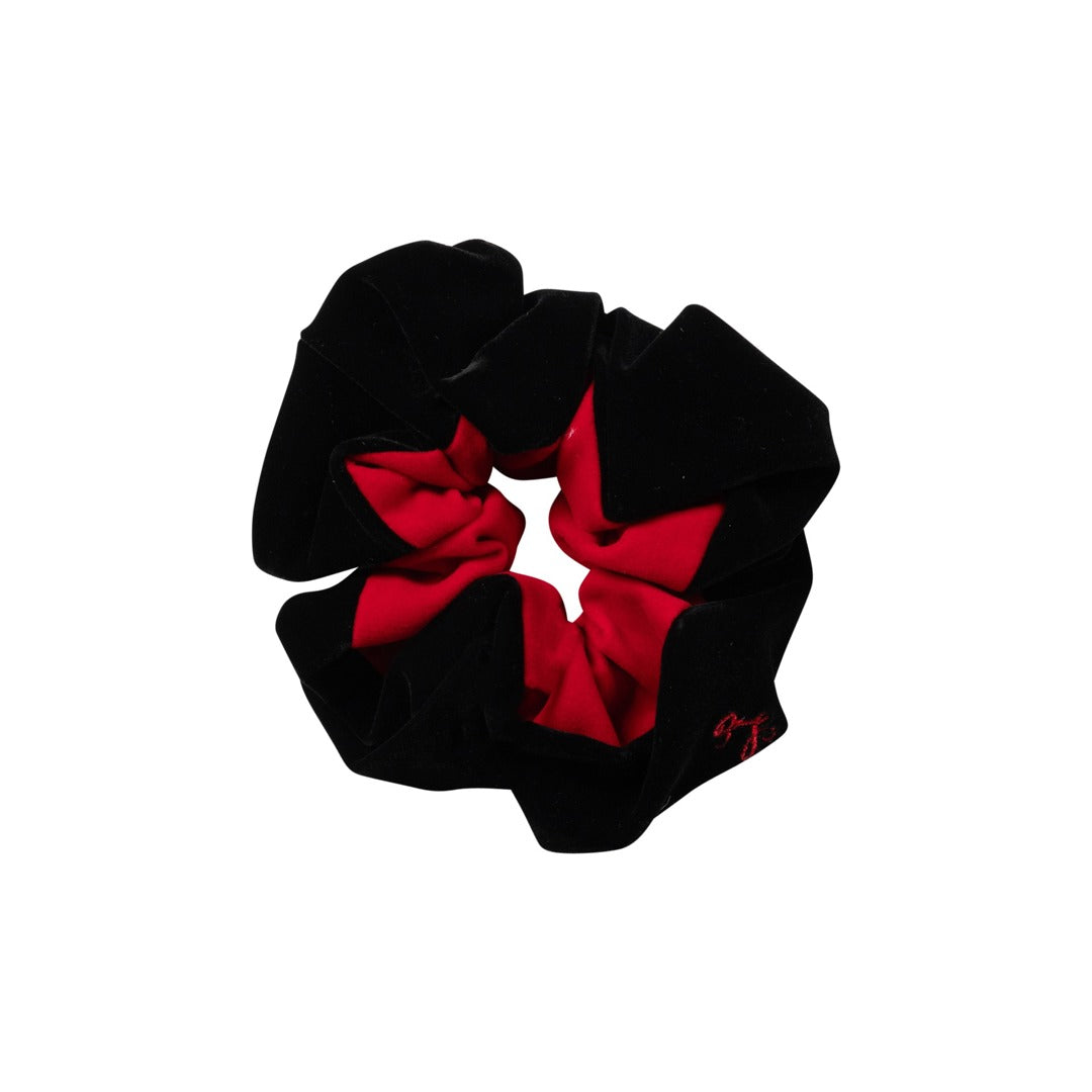 Two Tone Velvet Scrunchie - Black And Red