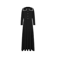 Embroidered Collar Velour Maxi - Black