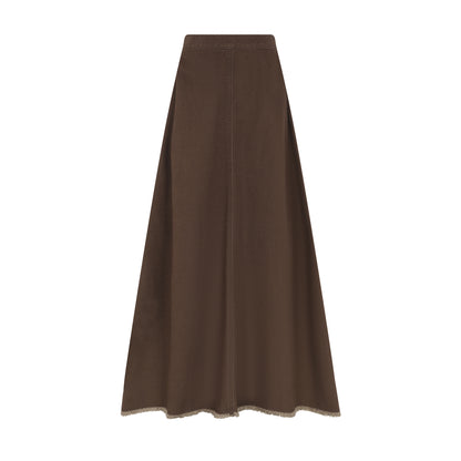 Fray Hem Denim Skirt - Brown Denim