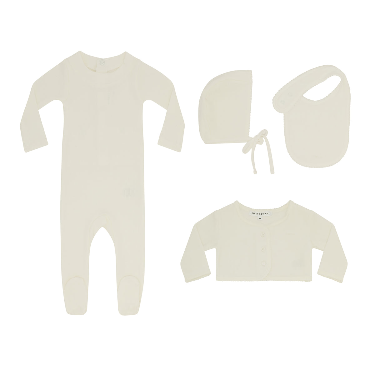 Petite Velour Cardigan Set + Bib - Ivory