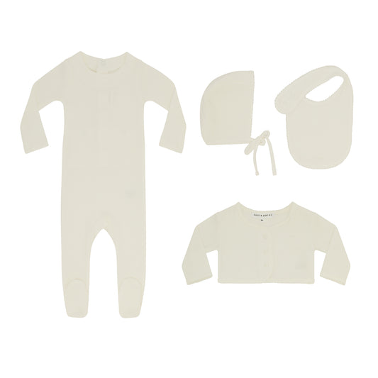 Petite Velour Cardigan Set + Bib - Ivory