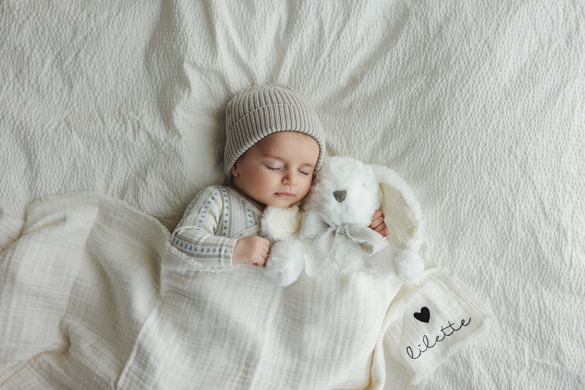 Linear Print Layette Set - Cream/Blue