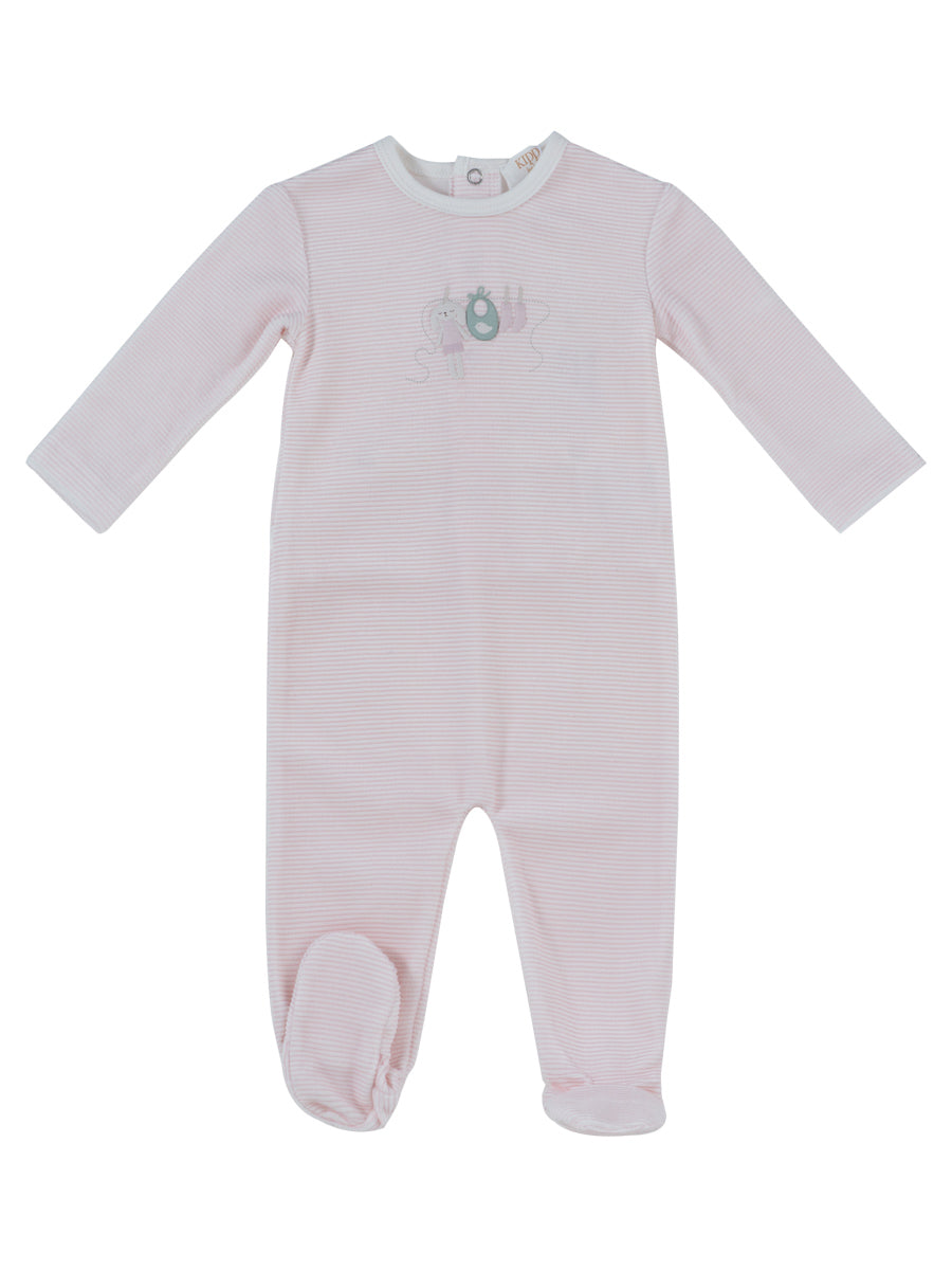 Bunny Stripe Footie - Pink