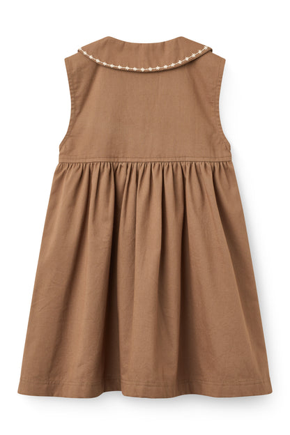 Collar Dress W. Embroidery And Pockets - Walnut