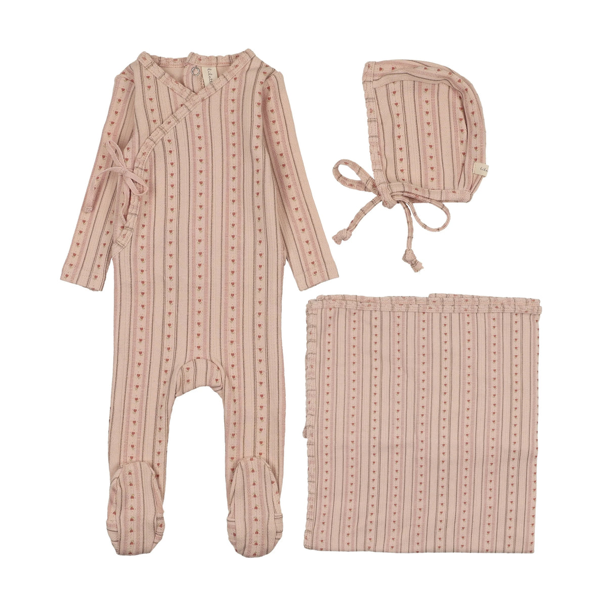 Linear Print Layette Set - Pale Pink