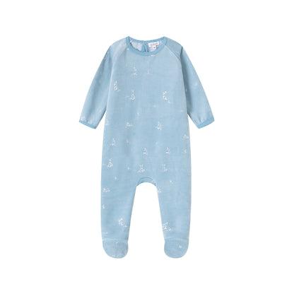 Bunny All Over Print Velour Footie/Hat - Blue