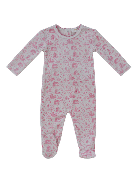 Woodland Toile Footie - Pink